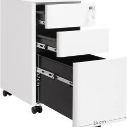 SONGMICS Dulap birou rollbox, cu 3 sertare si roti, corp metalic preasamblat cu incuietoare, pentru documente A4, 46x30x59 cm, alb
