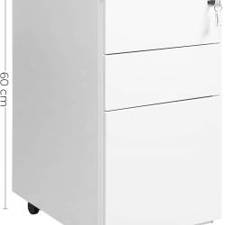 SONGMICS Dulap mobil tip rollbox pentru birouri, 3 sertare pentru documente A4, otel, 30x45x60 cm, alb