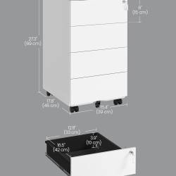 SONGMICS Dulap mobil rollbox pentru dosare, din otel, 4 sertare, incuietoare, roti blocabile, 39x45x69 cm, alb