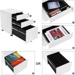 SONGMICS Dulap mobil tip rollbox pentru birouri, din otel, sertar cu sina dosare A4, 39x52x60 cm, alb