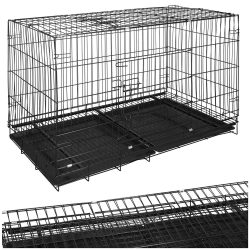 Cusca pentru animale, 2 usi, pliabila din metal, XL, Negru, 100x70x60 cm