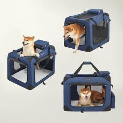 FEANDREA Geanta de transport pliabila pentru animale de companie, saltea inclusa, cadru metalic pentru stabilitate, buzunare laterale, 70x52x52 cm, al