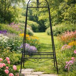 Suport flori metalic pentru ghivece, structura metalica, 49x40x99 cm, negru