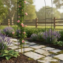 Pergola gradina decorativa pentru plante cataratoare cu ancore, structura otel, 140x38x240 cm, verde