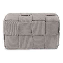 Taburet dreptunghiular tapitat cu material reiat, design impletit, 60x32x32 cm, gri deschis
