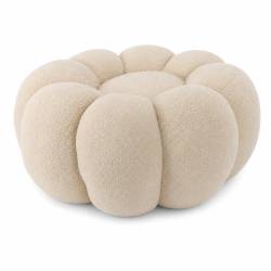 Taburet decorativ cu forma de floare, plusat, 65x30 cm, bej