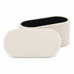 Set 3 tabureti cu spatiu de depozitare, design modern striat, 80x40x40 cm si 30x31 cm, alb