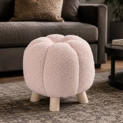 Taburet decorativ pentru living si dormitor, material plusat, 32x30 cm, roz