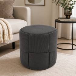Taburet rotund pentru living si dormitor, design impletit, 44x42 cm, gri inchis