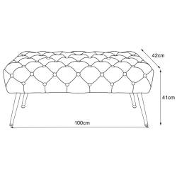 Taburet Monaco, tapitat cu catifea, tip banca, cu picioare metalice, 100x42x41 cm, roz pudra