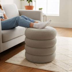 Taburet tapitat Snuggo cu spatiu de depozitare, velur, diametru 42 cm, inaltime 45 cm, maro mocha