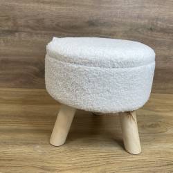 Taburet pentru copii, rotund, spatiu depozitare, 30x28cm, maxim 50kg, alb
