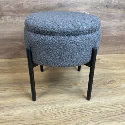Taburet rotund cu spatiu de depozitare, picioare metalice, 28x31 cm, gri