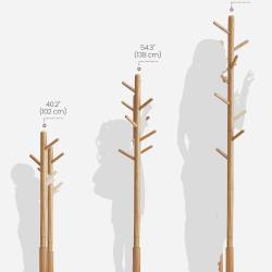 VASAGLE Cuier tip copac din lemn masiv, cu 8 carlige si baza patrata, 30x30x176 cm, bej natural