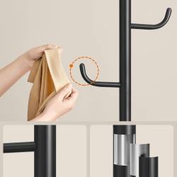 SONGMICS Cuier de podea, cu 8 carlige rezistente, pentru haine, palarii si genti, 175 cm, negru