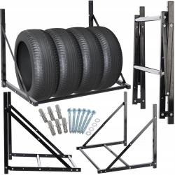 Suport suspendat pentru anvelope reglabil, montaj pe perete cu kit instalare inclus, 120x56x50 cm, negru