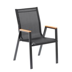 Scaun gradina cu cadru metalic, sezut textilene si cotiere din imitatie lemn, 61x56x90 cm, negru