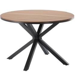 Masa rotunda pentru gradina, cadru aluminiu cu blat polywood aspect lemn, 112x73 cm, maro natur