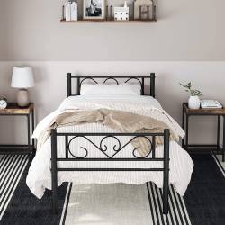 VASAGLE Cadru de pat metalic, pliabil rapid, pentru saltea 90x190 cm, stil industrial loft, 198x92x86 cm, negru