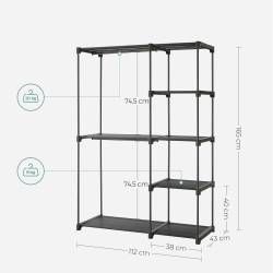 SONGMICS Dulap textil pliabil cu spatiu pentru umerase si rafturi, cadru metalic, 112x43x165 cm, negru