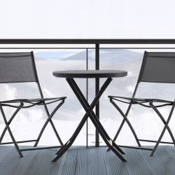 Set mobilier balcon pliabil cu masa sticla si 2 scaune, structura metalica, 60x70 cm, negru