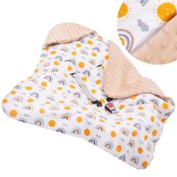 Paturica pentru scoica auto cu gluga integrata, exterior din bumbac 100% si interior moale din material minky, orifici pentru centuri, lavabila la 30°