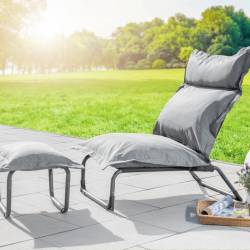 Fotoliu relax reglabil cu taburet pentru picioare, set 2 piese pentru gradina si balcon, pozitie de sezut ajustabila, perne extra groase de 15 cm pent
