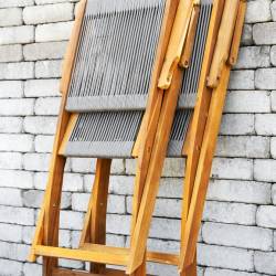 Set 2 scaune pliabile de gradina Sydney, cadru din lemn de salcam si sezut cu spatar din franghie paracord pentru confort si ventilatie, depozitare co
