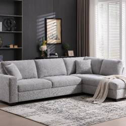 Canapea de colt pentru living, sezut generos cu adancime de pana la 166 cm pentru relaxare, spatar confortabil captusit, tapiterie textila placuta la