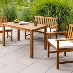 Set mobilier de gradina pentru servirea mesei si relaxare in aer liber, 7 piese din lemn de salcam, cu masa spatioasa pentru terasa, banca si scaune c