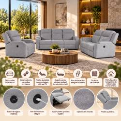 Set canapele relax electrice pentru living, 3+2+1 locuri, cu reglare prin buton pentru pozitie confortabila, suporturi pentru picioare ajustabile, por