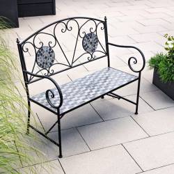 Set mobilier de gradina Gismo, 4 piese, masa cu blat din mozaic ceramic cu aspect de piatra naturala, banca pentru 2 persoane si 2 scaune pliabile pen