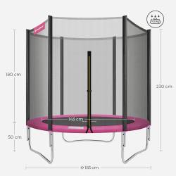 SONGMICS Trambulina pentru copii cu plasa de protectie exterioara, diametru 183 cm, 100 kg, roz