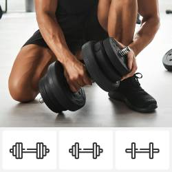 SONGMICS Set 2 gantere reglabile pentru fitness, 2x10 kg, cu discuri ajustabile, negru