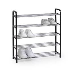 Etajera pantofi 5Five din metal si plastic, 4 niveluri pentru 16 perechi, 70x19x76 cm, negru