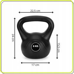 Kettlebell 8 kg, bitum cu invelis rezistent ABS, 24x23 cm, negru