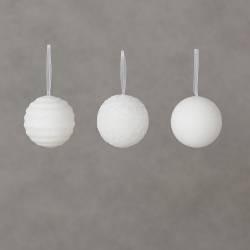 Set 12 globuri Craciun cu sclipici, 3 modele diferite, polistiren, diametru 8 cm, alb