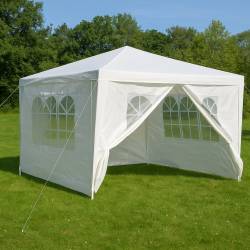 Pavilion gradina cu 4 pereti si ferestre, structura metalica, 300x400x250 cm, alb
