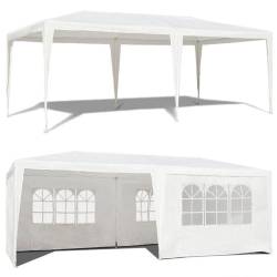 Cort de gradina 300x600 cm, 6 pereti detasabili cu ferestre si usa, structura metalica, PE impermeabil, alb