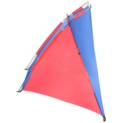 Cort plaja pentru 2 persoane, cu protectie UV si podea izolanta, 200x120x120 cm, albastru si roz