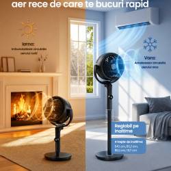 SONGMICS Ventilator cu picior reglabil pe inaltime, silentios 20 dB, 24 W, 15 viteze, telecomanda, oscilatie 120°, negru