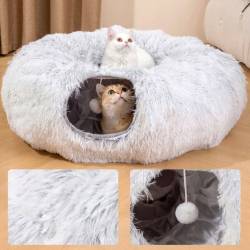 Tunel de joaca pentru pisici din plus, transformabil in pat rotund, 85 cm