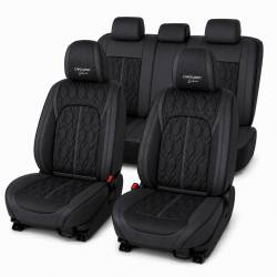 Huse auto premium 5 locuri Carguard Deluxe piele ecologică perforată - negru