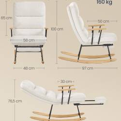 SONGMICS Fotoliu balansoar reglabil cu suport picioare reglabil, textil plusat, 85x75x105 cm, crem