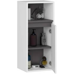 Etajera de baie suspendata, cu usa si 2 polite, PAL 16 mm, 35x30x80 cm, alb si gri