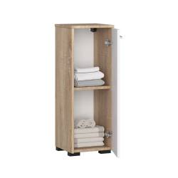 Dulap de baie tip baza, cu usa reversibila si raft interior, PAL 16 mm, 30x30x85 cm, stejar sonoma si alb
