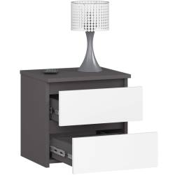 Noptiera cu 2 sertare, din PAL laminat, 40x35x40 cm, gri si alb